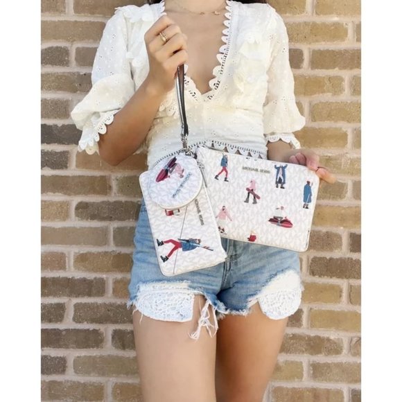 Michael Kors JET SET GIRLS Wristlet Trio Makeup Bags Wallet Case White/Multi - Picture 11 of 11